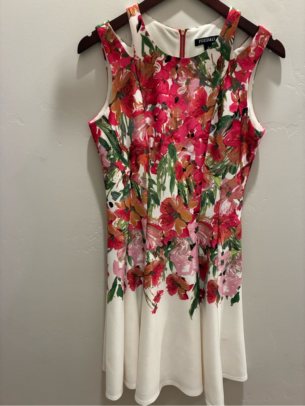 Roz & Ali White Dress with Pink, Green & Orange Floral Print